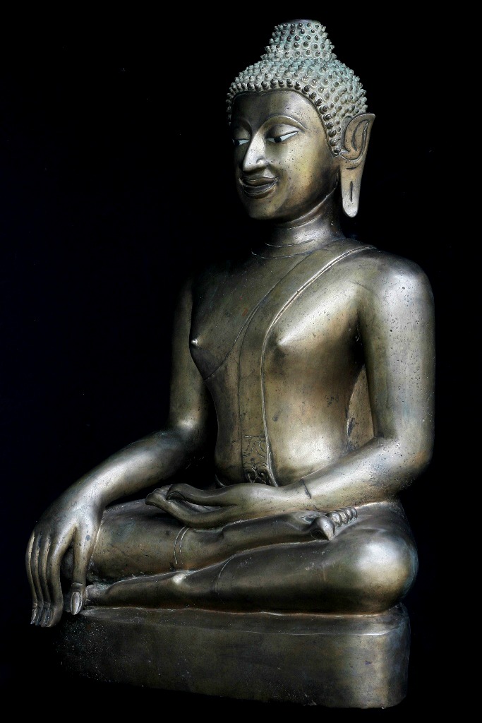 Extremely Rare 17C Sitting Bronze Laos Buddha #CH2